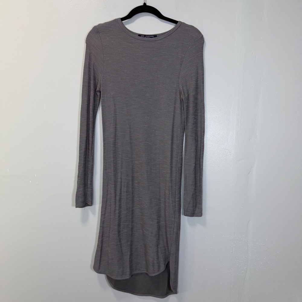 One Clothing Womens Gray Long Sleeve Ribbed Midi Dress CR4115-W048 Small